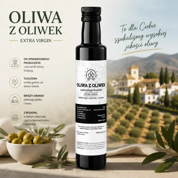 Hiszpańska oliwa z oliwek Extra Virgin — baner „To dla Ciebie szukaliśmy najlepszej oliwy”